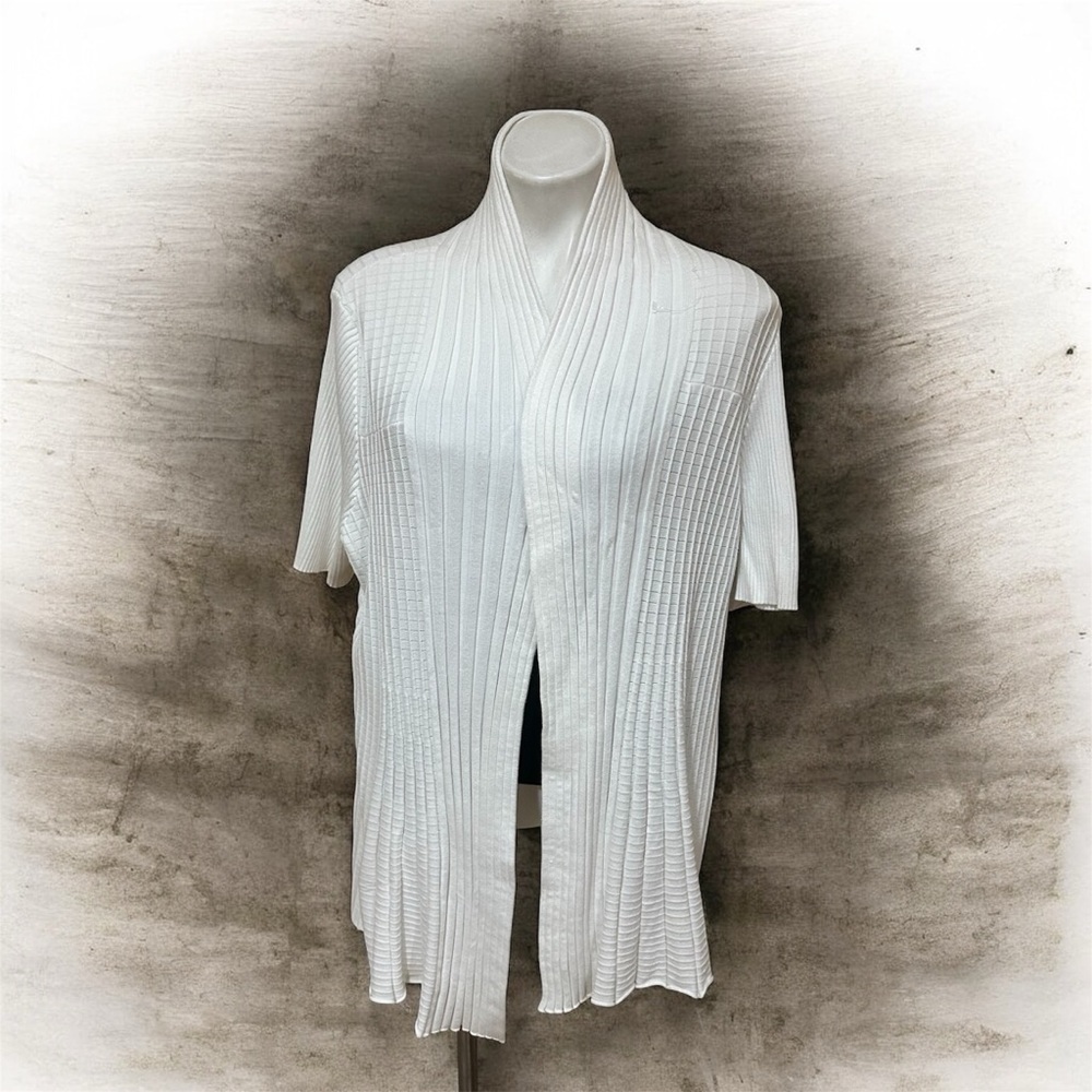 LaneBryant White Ribbed Open Front Cardigan